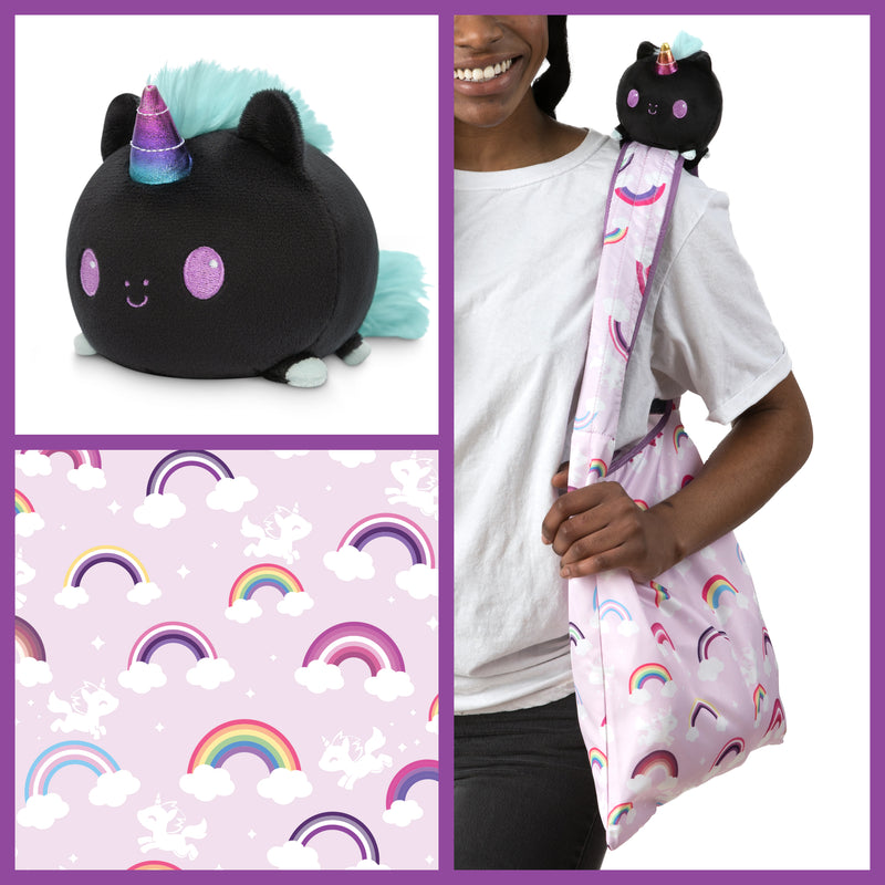 Pink Rainbows Tote Bag w/ Black Unicorn Plushie