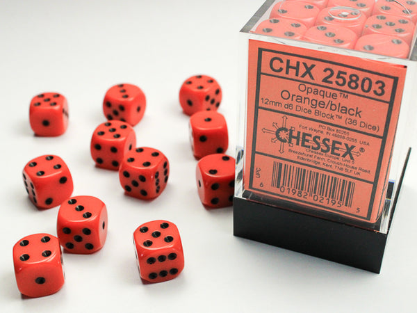 Opaque Orange/black 12mm d6 Dice Block (36 dice) | Chessex