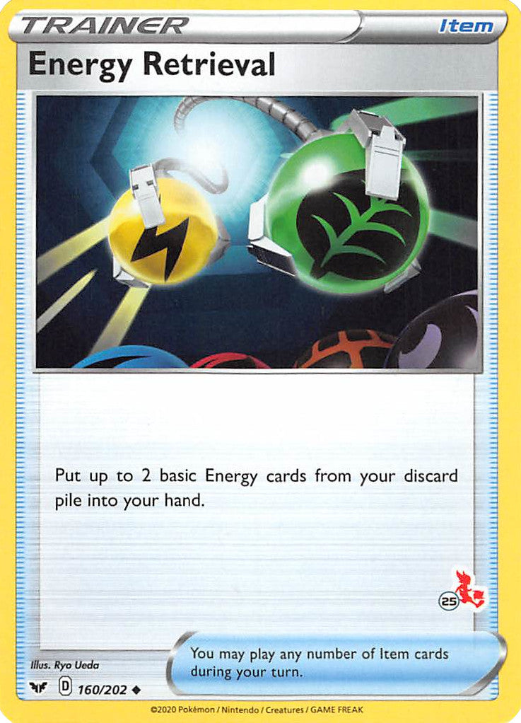pokemon energy cards value 2022 Energy Retrieval (160/202) (Cinderace Stamp #25) [Battle Academy 2022]