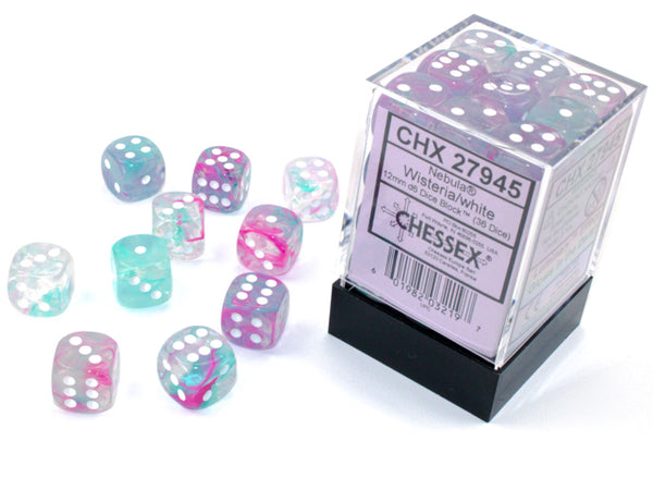 Nebula Wisteria/white Luminary 12mm d6 Dice Block (36 dice) | Chessex