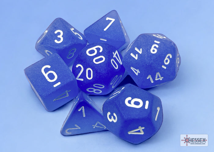 Frosted Blue/white Polyhedral 7-Dice Set | Chessex