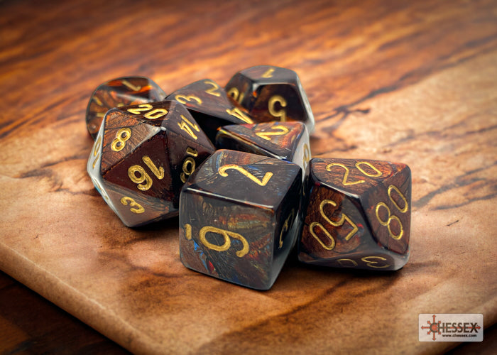 Scarab Blue Blood/gold Polyhedral 7-Dice Set | Chessex
