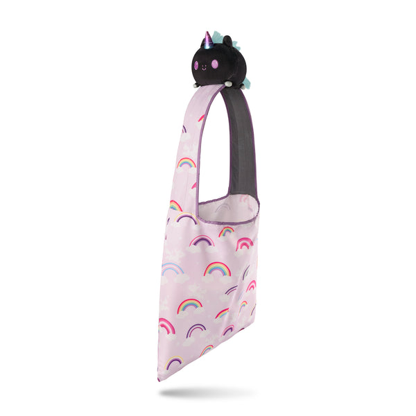 Pink Rainbows Tote Bag w/ Black Unicorn Plushie