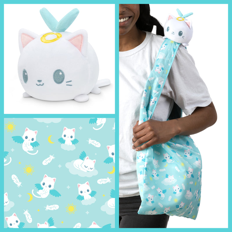Light Blue Angel Cats Tote Bag w/ White Angel Cat Plushie