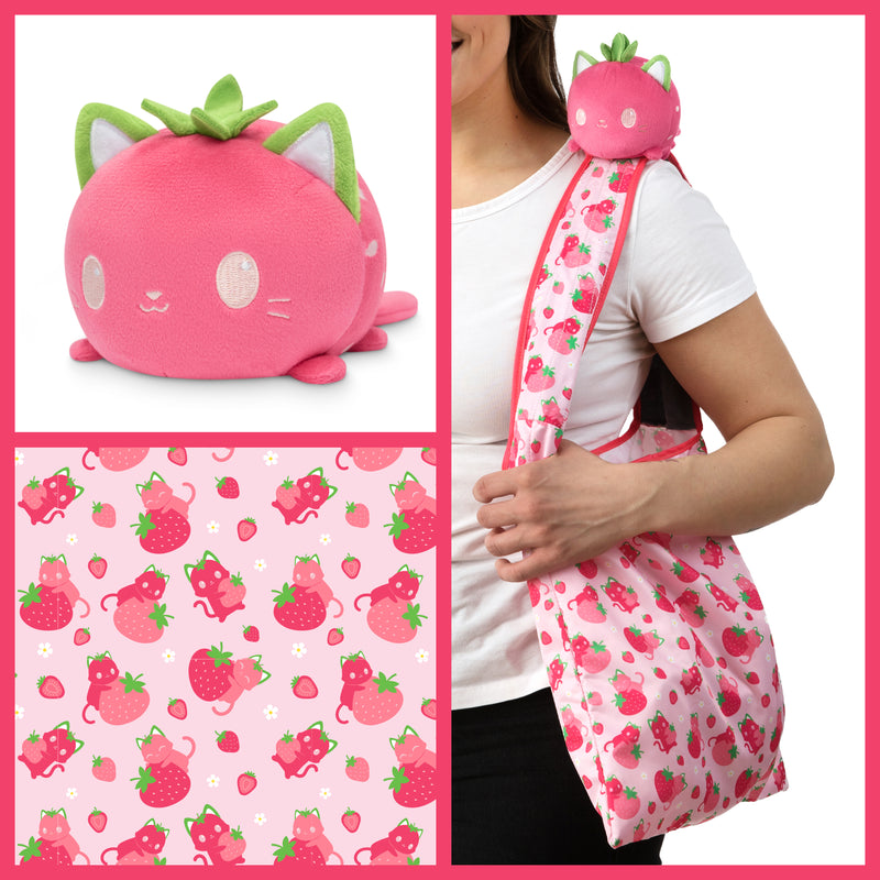 Pink Strawberry Cats Tote Bag w/ Pink Strawberry Cat Plushie