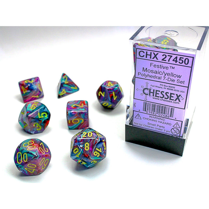 Festive Mosaic/yellow Polyhedral 7-Dice Set | Chessex