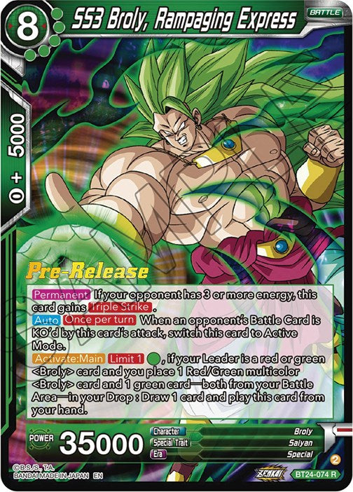 SS3 Broly, Rampaging Express (BT24-074) [Beyond Generations Prerelease Promos]