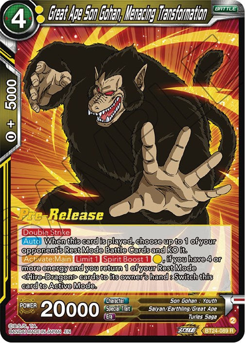 Great Ape Son Gohan, Menacing Transformation (BT24-089) [Beyond Generations Prerelease Promos]