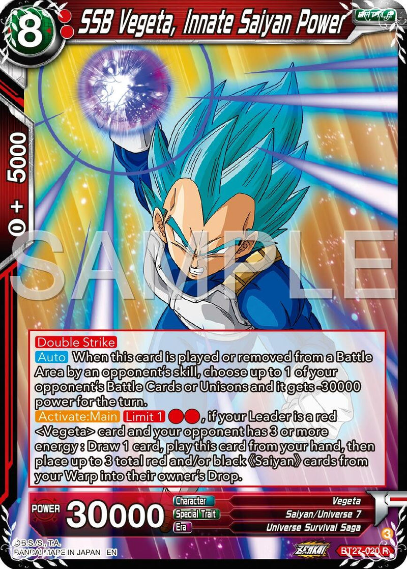 SSB Vegeta, Innate Saiyan Power (BT27-020) [History of Z]