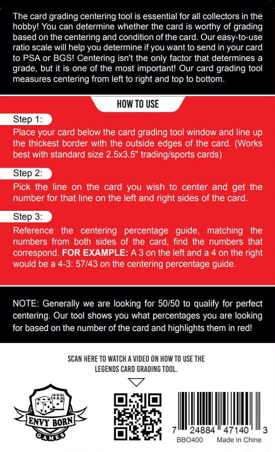 Legends Card Grading Centering Tool with Cleaning Cloth Kit