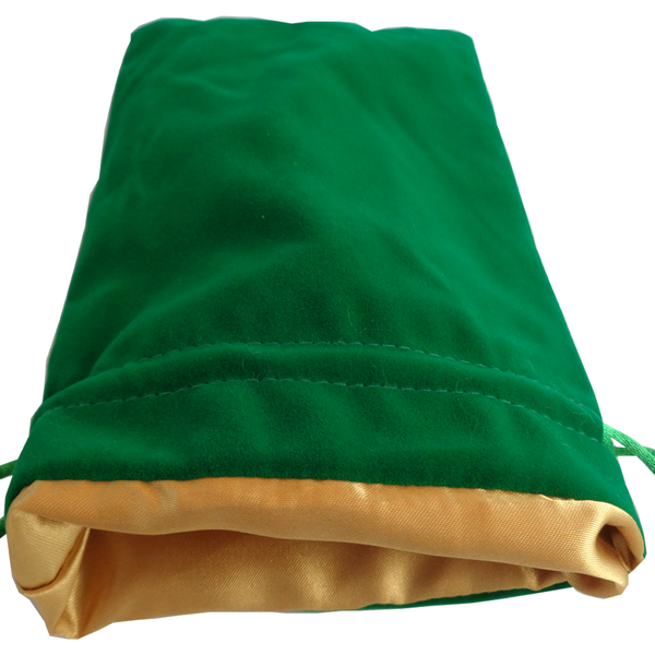 Large Green Velvet Dice Bag with Gold Satin Lining