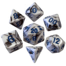 Mini Polyhedral Dice Set: Marble with Blue Numbers