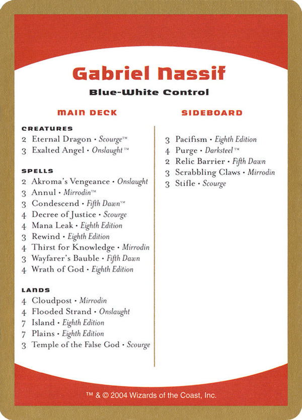 Gabriel Nassif Decklist [World Championship Decks 2004]