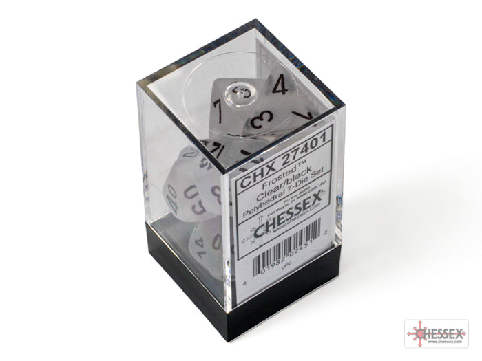 Frosted Clear/black Polyhedral 7-Dice Set | Chessex