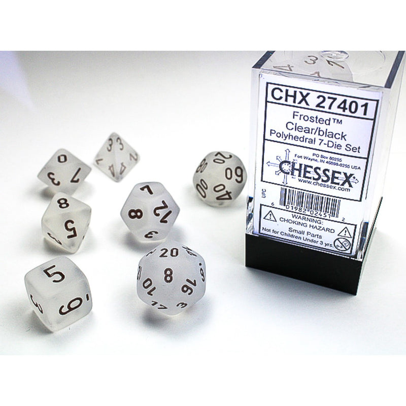 Frosted Clear/black Polyhedral 7-Dice Set | Chessex