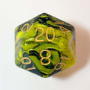 Mega Acrylic D20: Black/Yellow w/ Gold Numbers