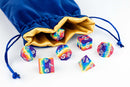 Large Velvet Dice Bag- Blue w/ Gold Satin
