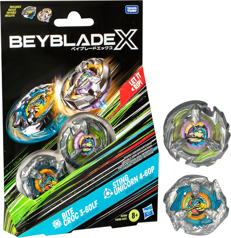 Bite Croc 3-60LF & Sting Unicorn 4-60P Top Dual Pack | Beyblade X (Hasbro)