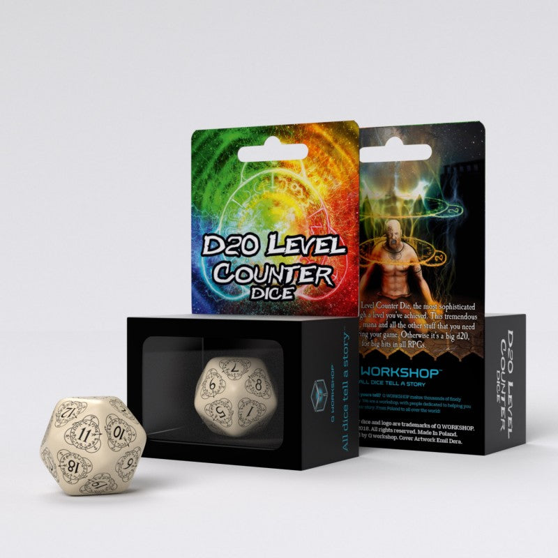 Q Workshop D20 Level Counter Beige & black Die