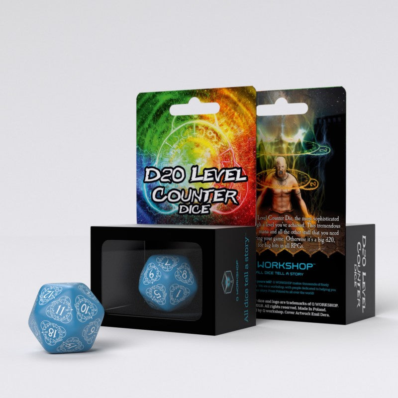 Q Workshop D20 Level Counter Blue & White Die