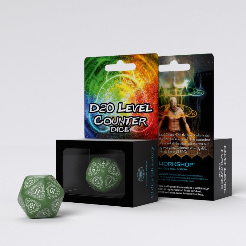 Q Workshop D20 Level Counter Green & White Die