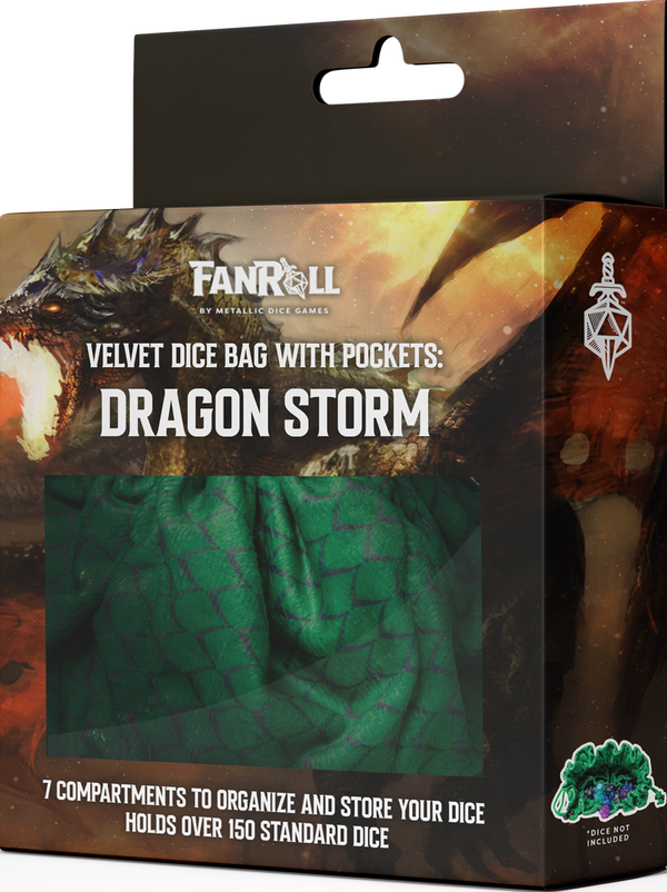 Velvet Dice Bag with Pockets: Dragon Storm (Green)