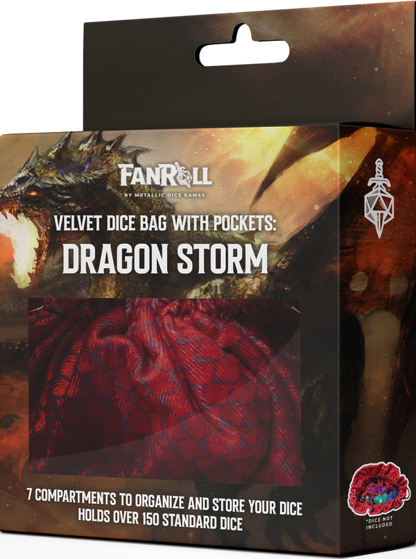 Velvet Dice Bag with Pockets: Dragon Storm (Red)