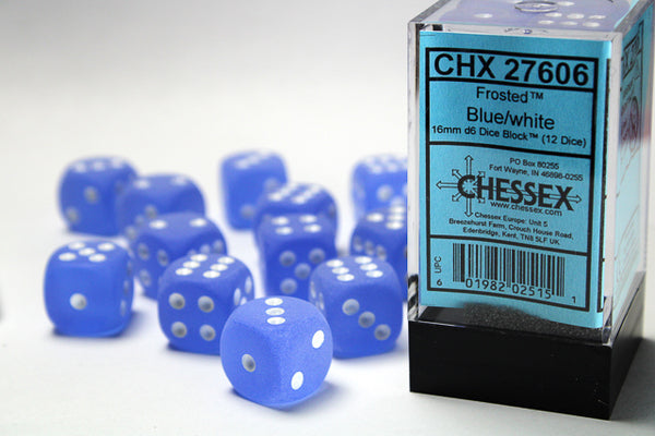 Frosted Blue/white 16mm d6 12-Die Set | Chessex