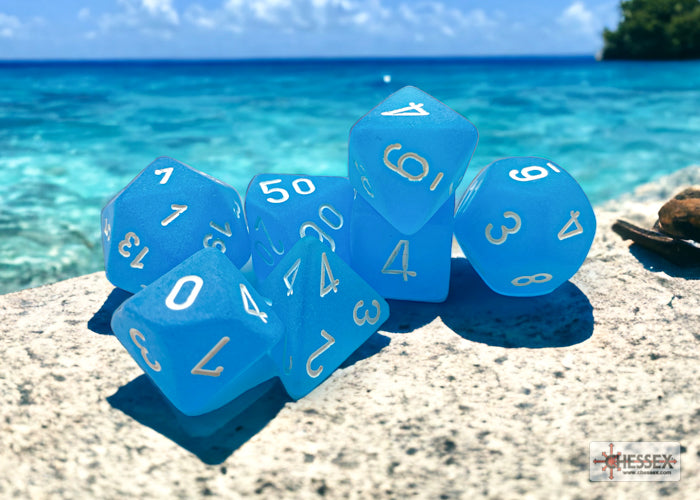 Frosted Caribbean Blue/white Polyhedral 7-Dice Set | Chessex