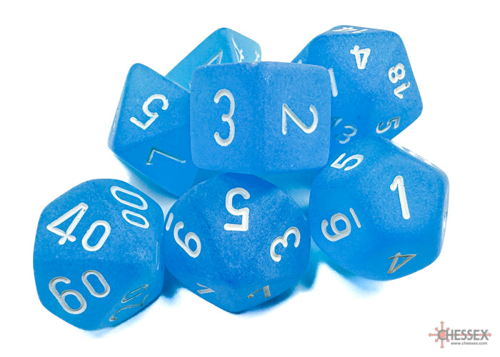 Frosted Caribbean Blue/white Polyhedral 7-Dice Set | Chessex