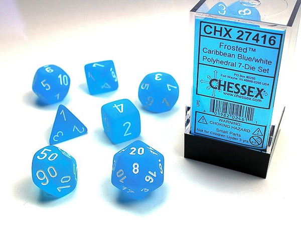 Frosted Caribbean Blue/white Polyhedral 7-Dice Set | Chessex