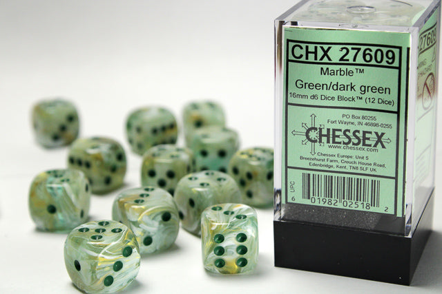 Marble Green/dark green 16mm d6 12-Die Set | Chessex