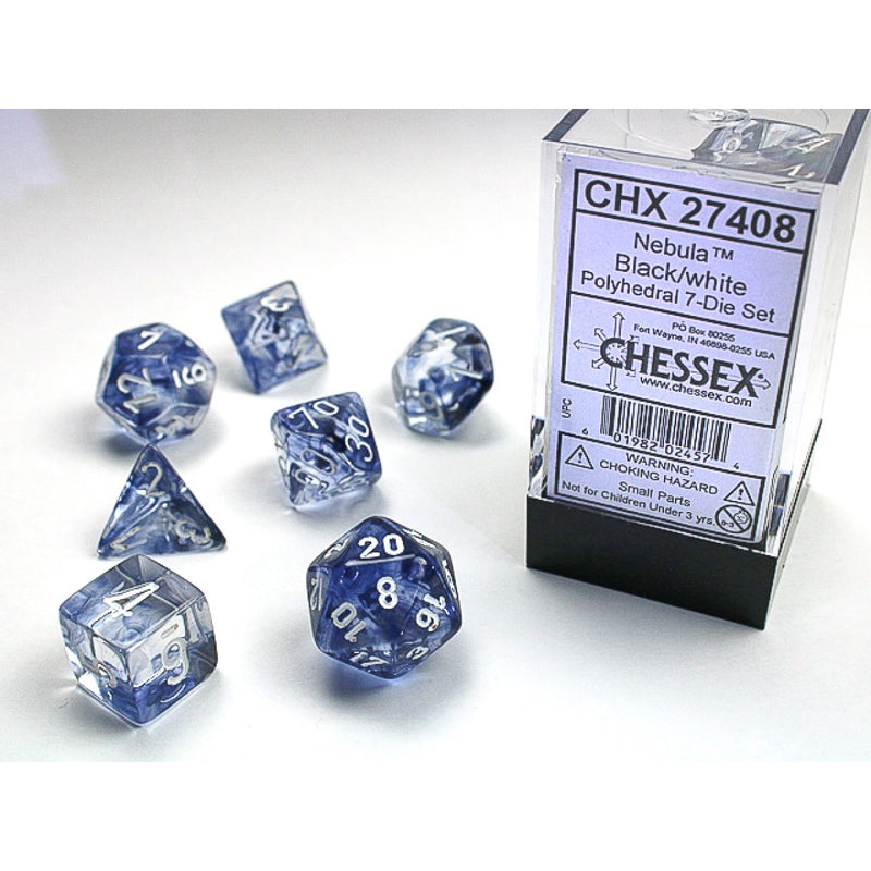 Nebula Black/white Polyhedral 7-Dice Set | Chessex