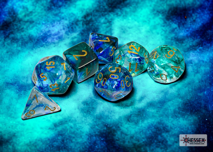 Nebula Oceanic/gold Luminary Polyhedral 7-Dice Set | Chessex