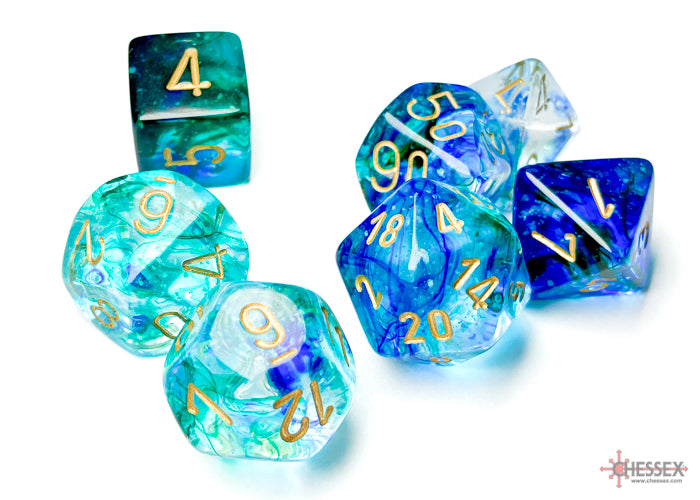 Nebula Oceanic/gold Luminary Polyhedral 7-Dice Set | Chessex