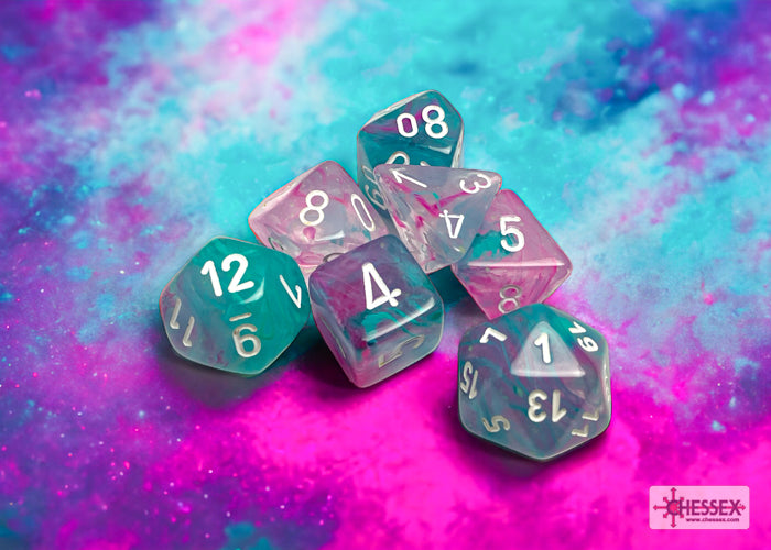 Nebula Wisteria/white Luminary Polyhedral 7-Dice Set | Chessex