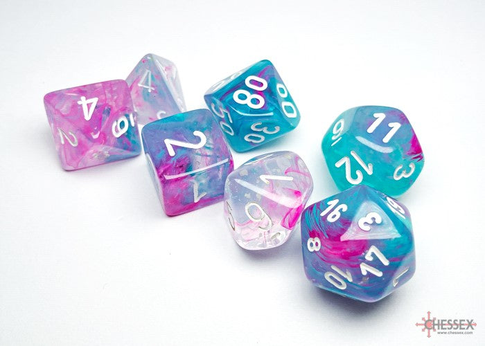 Nebula Wisteria/white Luminary Polyhedral 7-Dice Set | Chessex