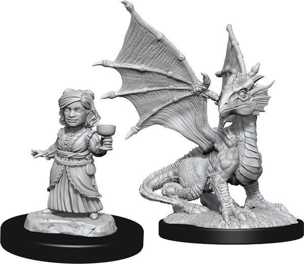 D&D Nolzur's Marvelous Miniatures: Silver Dragon Wyrmling & Female Halfling