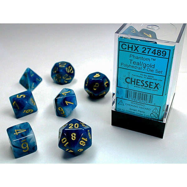 Phantom Teal/gold Polyhedral 7-Dice Set | Chessex
