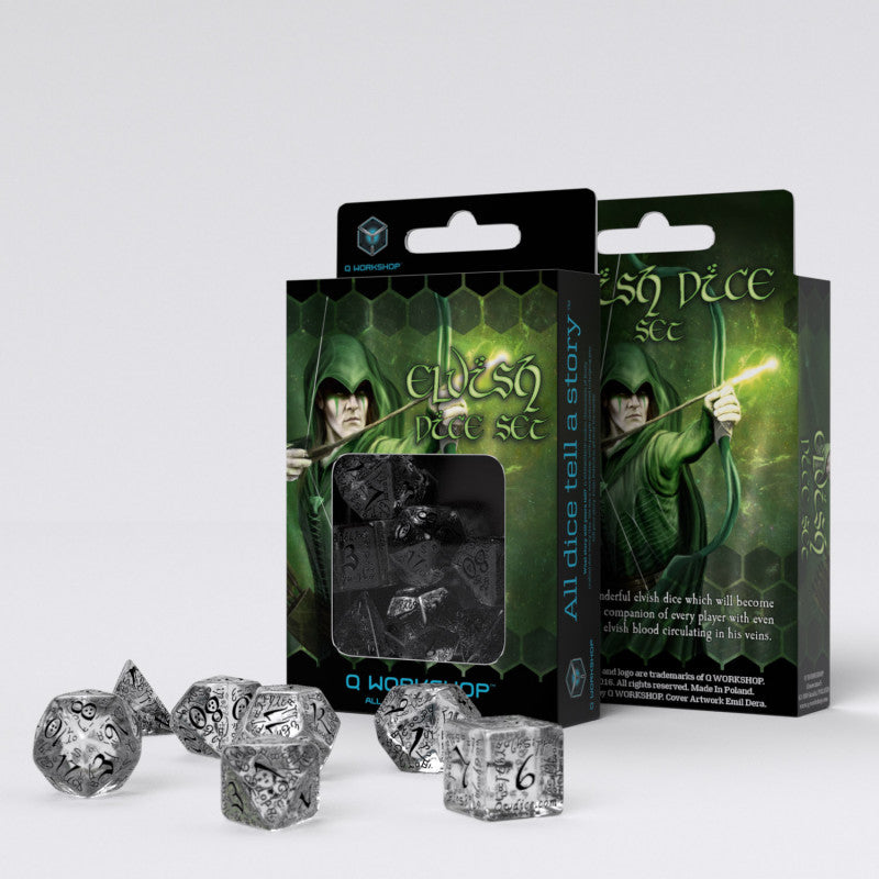 Q Workshop Elvish Translucent & black Dice Set