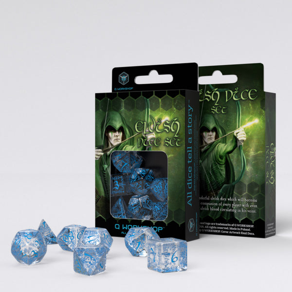 Q Workshop Elvish Translucent & blue Dice Set