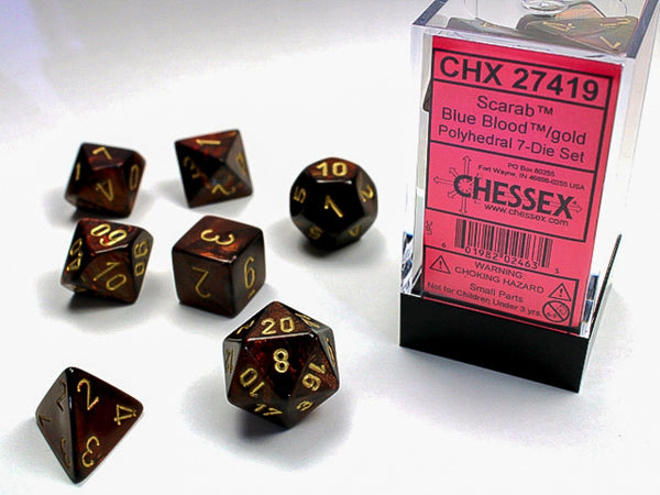 Scarab Blue Blood/gold Polyhedral 7-Dice Set | Chessex