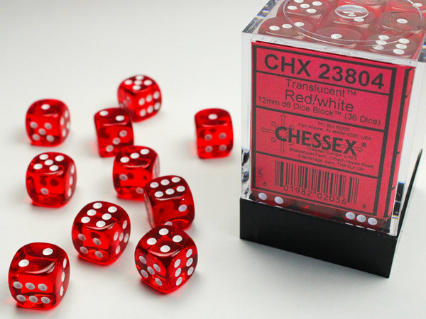 Translucent Red/white 12mm d6 Dice Block (36 dice) | Chessex
