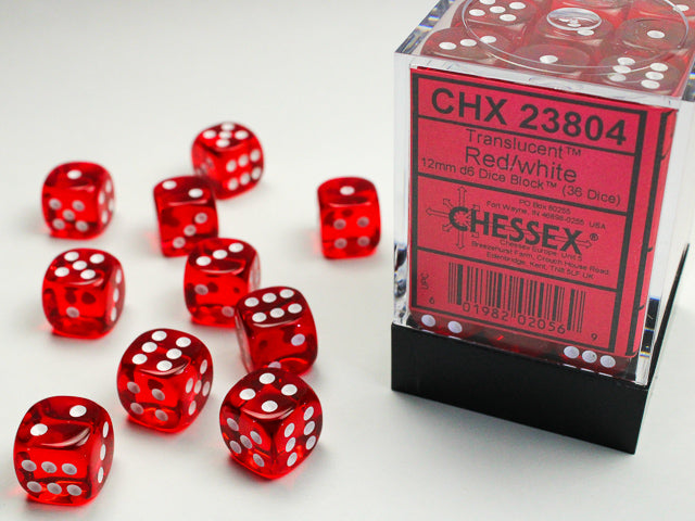 Translucent Red/white 12mm d6 Dice Block (36 dice) | Chessex