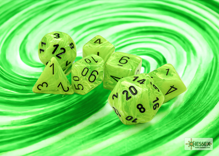 Vortex Bright Green/black Polyhedral 7-Dice Set | Chessex