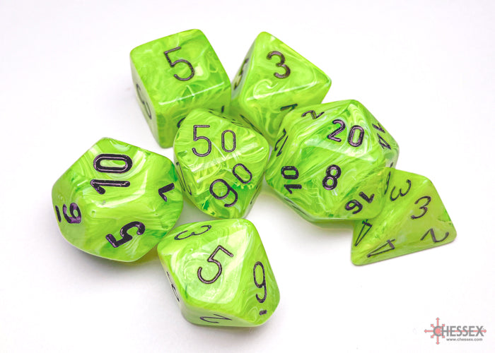 Vortex Bright Green/black Polyhedral 7-Dice Set | Chessex