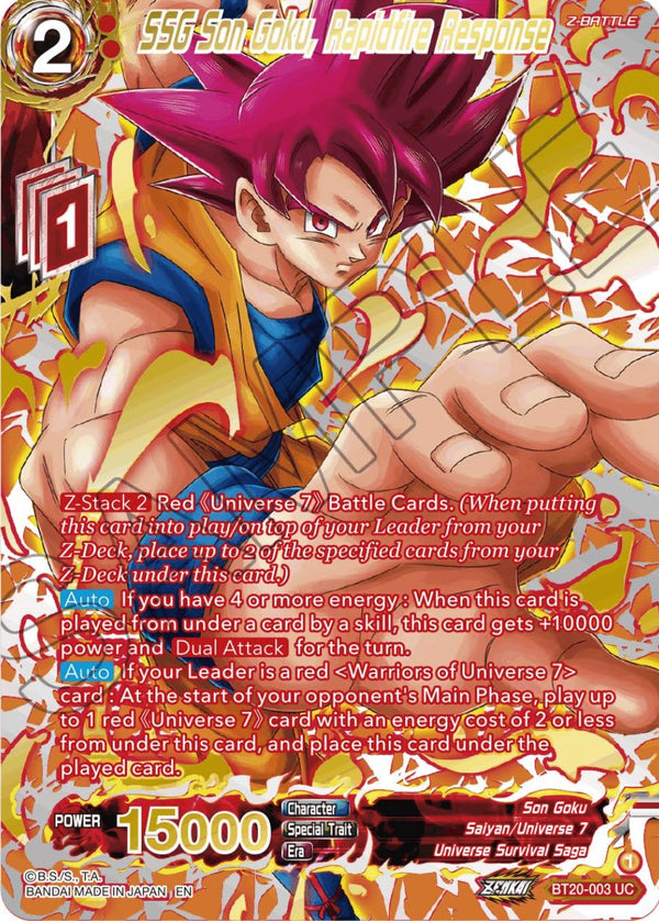 SSG Son Goku, Rapidfire Response (Gold-Stamped) (BT20-003) [Power Absorbed]