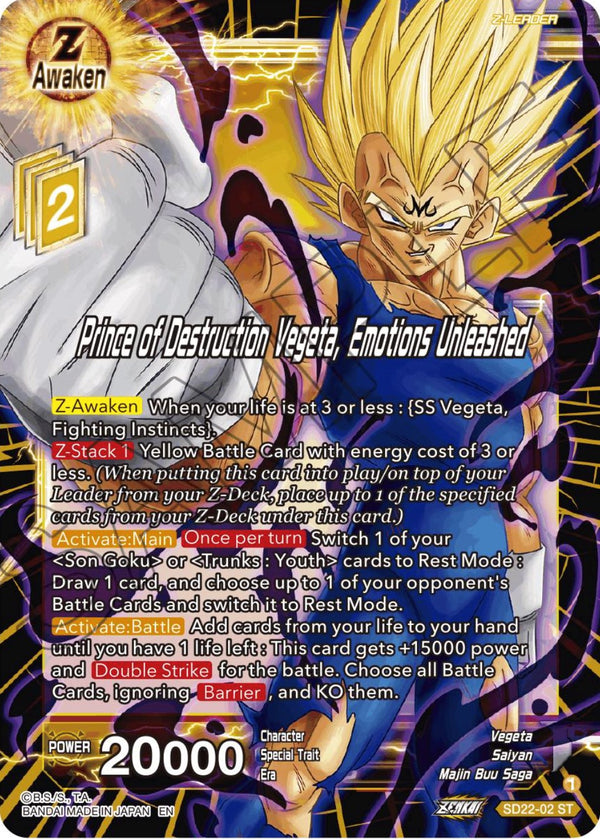Prince of Destruction Vegeta, Emotions Unleashed (Starter Deck Exclusive) (SD22-02) [Power Absorbed]