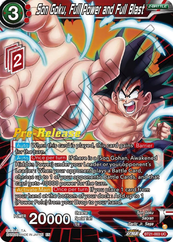 Son Goku, Full Power and Full Blast (BT21-003) [Wild Resurgence Pre-Release Cards]