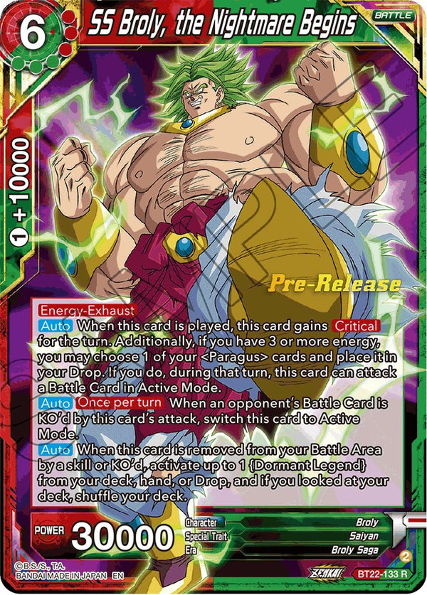 SS Broly, the Nightmare Begins (BT22-133) [Critical Blow Prerelease Promos]